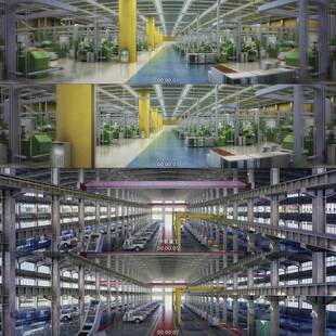 483工厂车间汽车生产车间智能车间 3D动画 三维建筑漫游