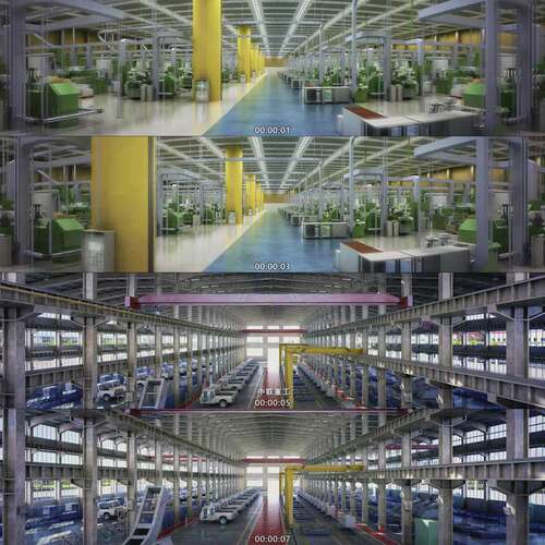 483工厂车间汽车生产车间智能车间 3D动画 三维建筑漫游