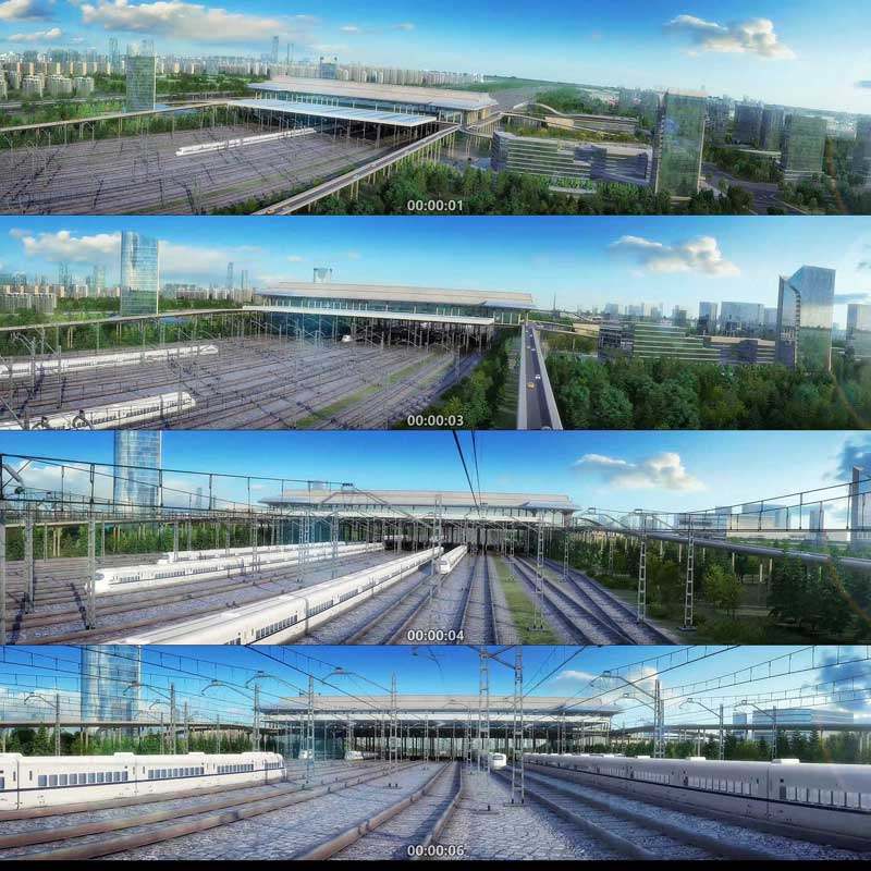 高铁动车和谐号地铁三维电车三维高铁车站动画城市宣传片视频素材