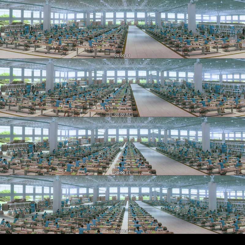 456缝纫工厂车间三维流水线生产线3D动画 三维建筑漫游城市宣传片