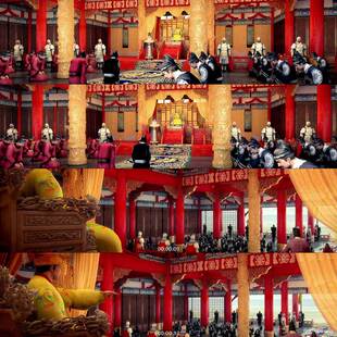 古代皇上 皇帝皇宫 上朝早朝大臣宣旨 3D动画三维宣传片视频素材