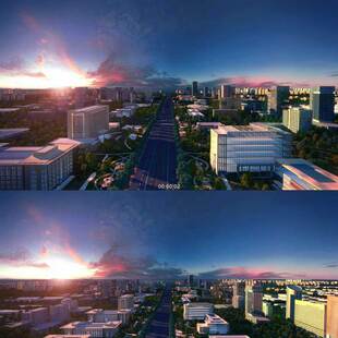 工业新区黄昏鸟瞰 3D动画 三维建筑漫游 城市宣传片 视频素材镜头