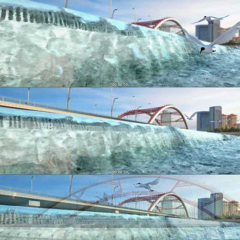 三维湖水瀑布白鹭桥梁 3D动画 三维建筑漫游 城市宣传片 视频素材