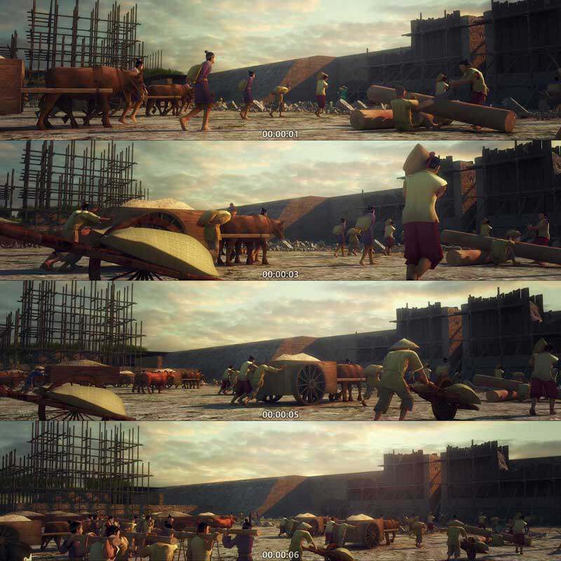 古代劳动人民劳作 修建城墙 修筑堤坝 3d动画 三维漫游 视频素材