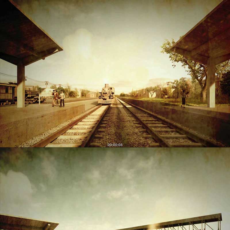 复古老式 火车站 绿皮火车 三维动画漫游 城市历史宣传片视频素材