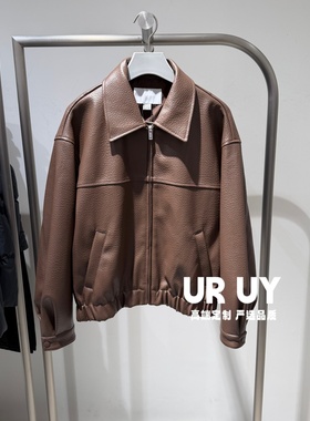 UR UY2026春季新款女装休闲荔枝纹PU翻领拉链外套UYY160001