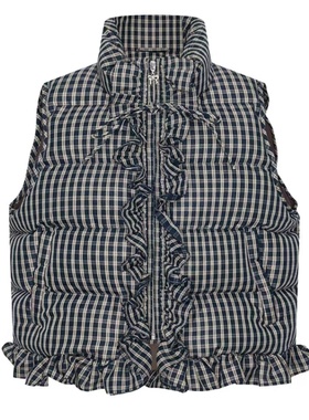 2026春季新款女装都市立领系带格纹荷叶边棉服UYU160001