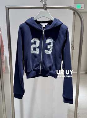 2026春季新款女装休闲连帽蕾丝数字刺绣短款外套UYY160012