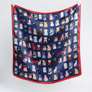 织光里丨女款真丝小方巾夏季猫咪围巾薄款丝巾百搭小领巾杭州丝绸