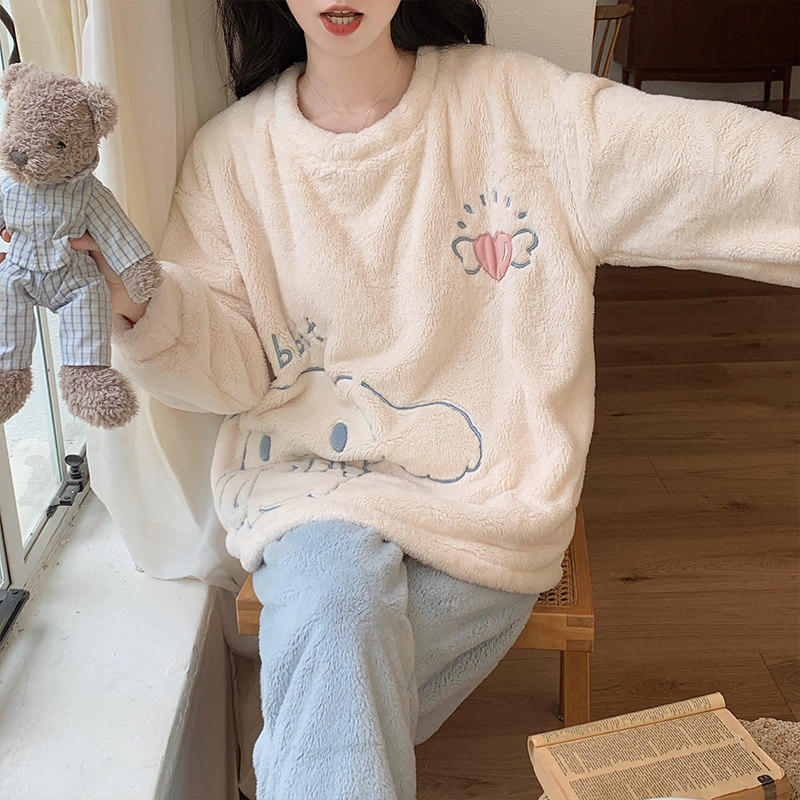 女珊瑚绒卡通可爱家居服加厚加绒