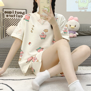 新款 可爱卡通韩版 睡衣女夏季 短袖 可外穿 大码 家居服2024年夏天套装
