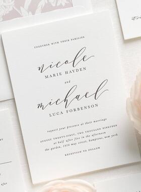 5x7inch elegant letterpress wedding invitation 凸版印刷请柬