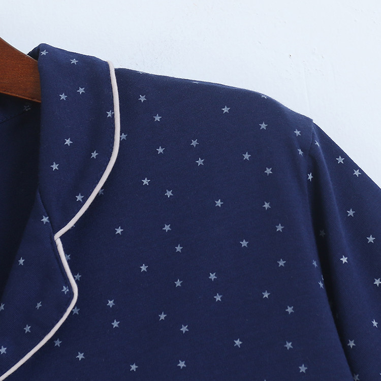 대외 무역 봄과 여름 싱글 브레스트 가디건 폴카 도트 프린트가 있는 여성용 반팔 가정복 편안한 연령 감소 잠옷 싱글 피스 탑