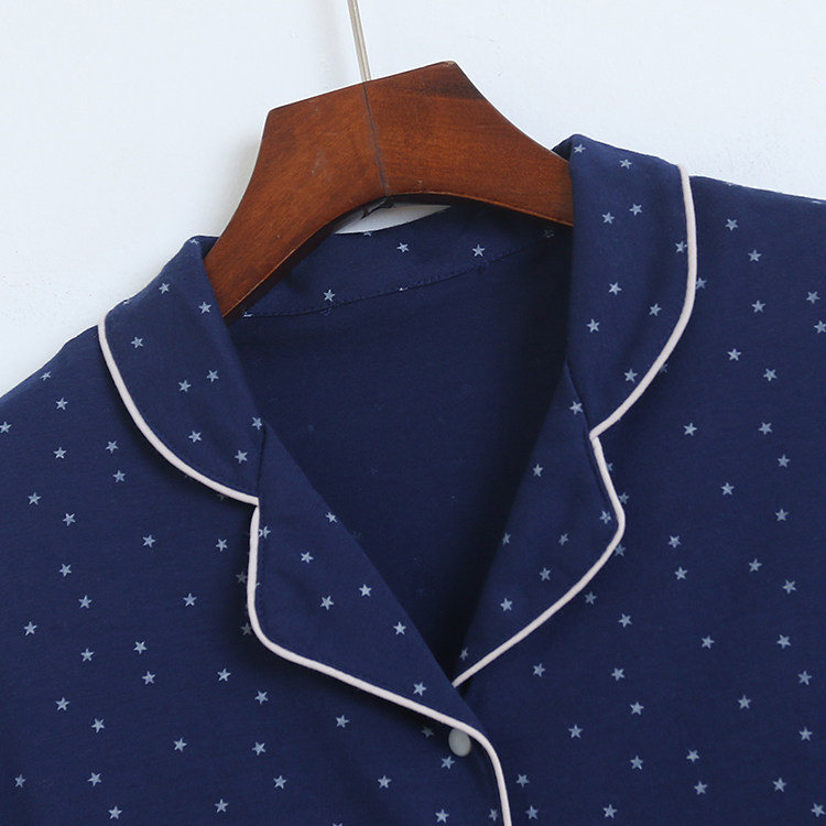 대외 무역 봄과 여름 싱글 브레스트 가디건 폴카 도트 프린트가 있는 여성용 반팔 가정복 편안한 연령 감소 잠옷 싱글 피스 탑