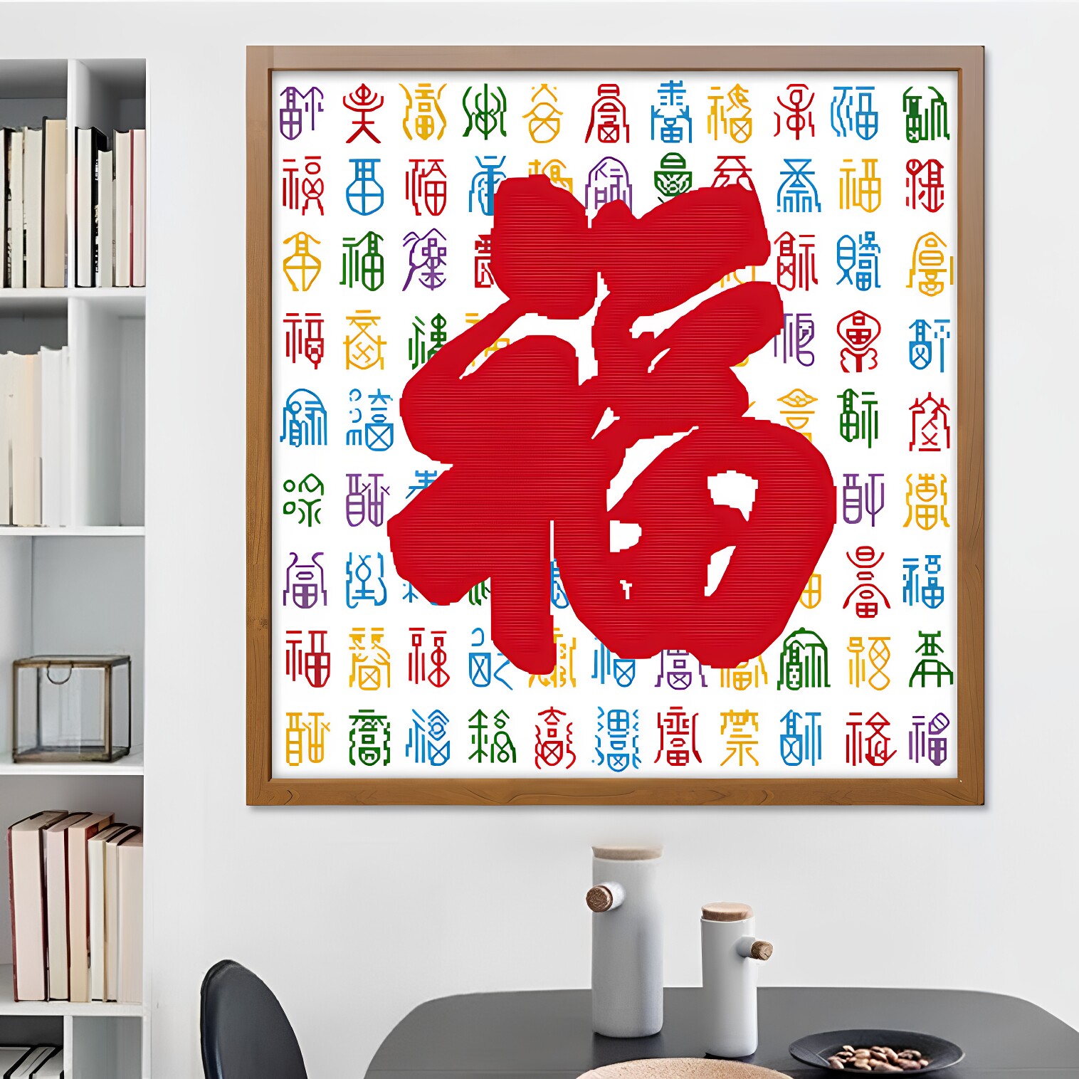 百福图客厅串珠绣福字