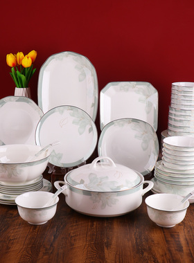 锦凤骨瓷饭碗粥碗面汤碗景德镇盘碟勺中式陶瓷餐具创意花卉微波炉