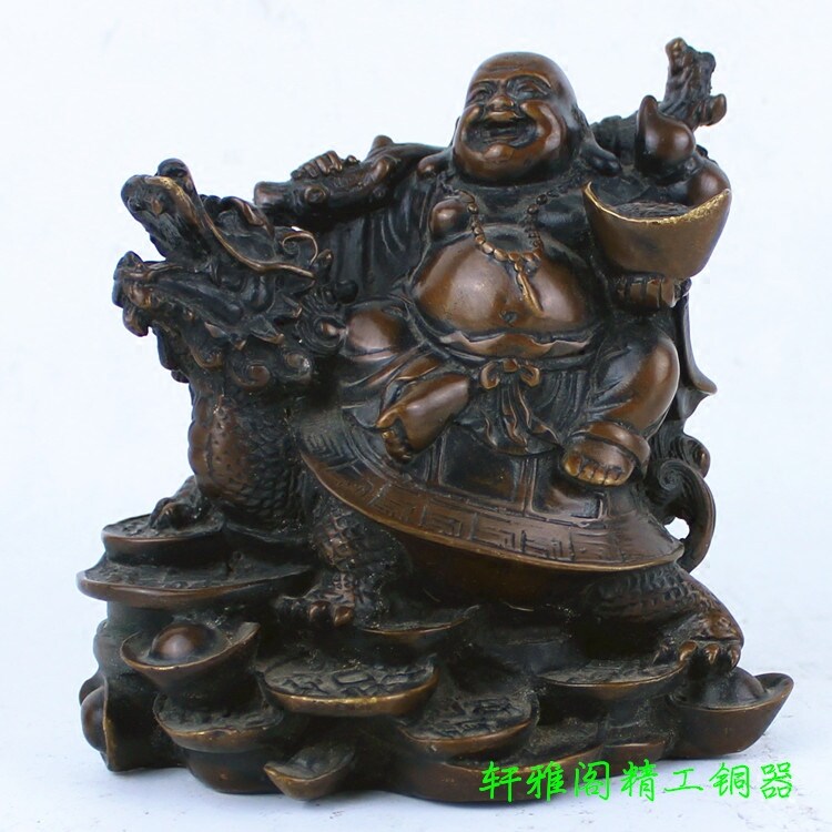 纯铜骑龙龟弥勒佛铜黄金袋弥勒佛大肚笑弥勒佛佛像家居装饰品摆件