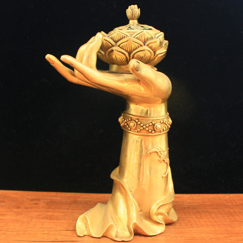 黄铜莲花熏香炉纯铜佛手香炉佛手莲花用品桌面家居饰品摆件