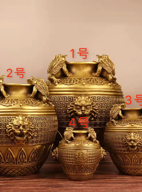 双狮头缸铜蟾蜍存钱罐开业礼品