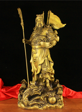 纯铜关公铜像摆件武财神九龙关公像骑龙武圣关帝商铺办公室客厅摆
