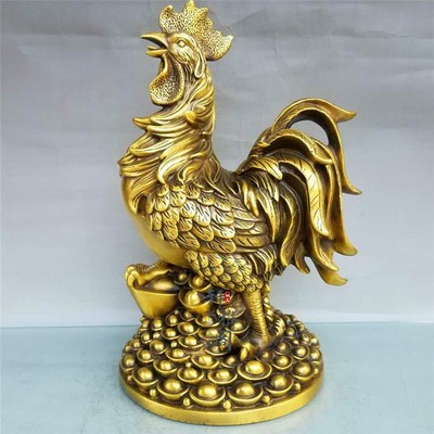 纯铜公鸡金钱生肖摆件家居饰品