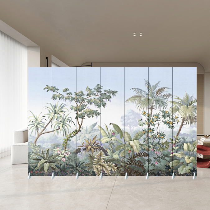 中式山水入户门屏风隔断折叠移动