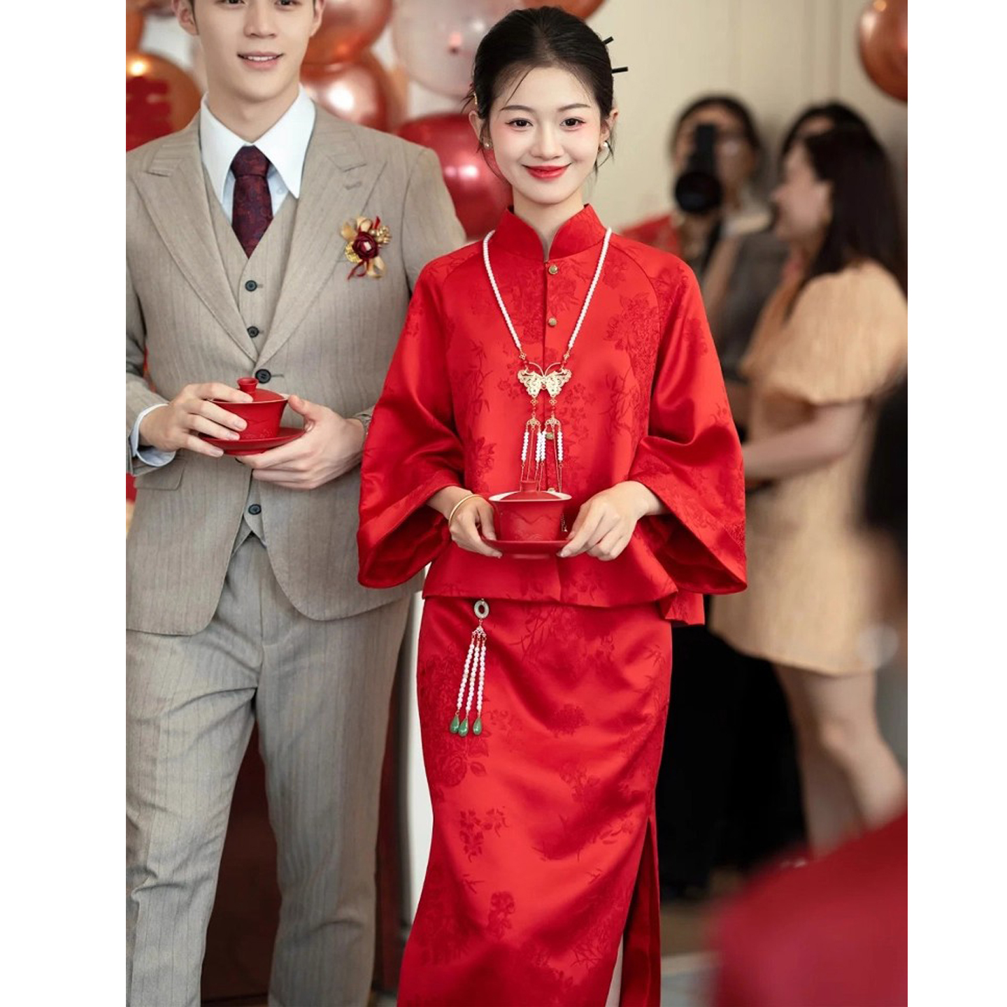 大码红色新中式敬酒服旗袍2025夏季新款高端新娘订婚礼服回门套装
