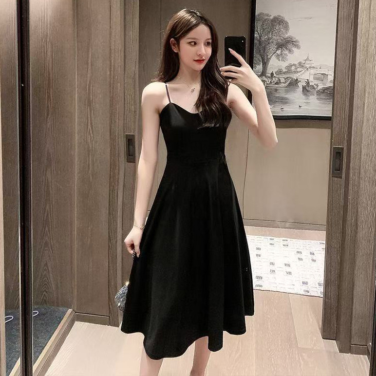 大码女装胖mm吊带连衣裙黑色高级感气质生日宴会晚礼服显瘦小裙子图片