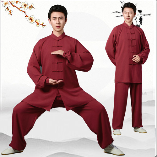 恒树太极服棉麻打坐散打晨练武术练功服团体武术表演男女八段锦