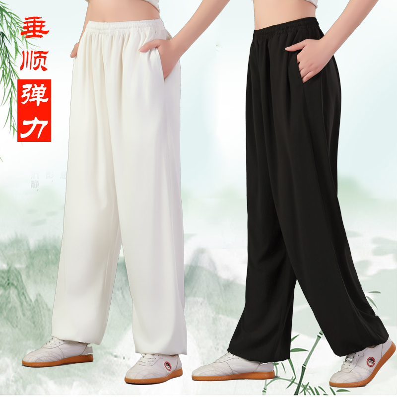 恒树乱麻四季长裤男女太极拳练功裤晨练运动裤武术健身表演带侧兜