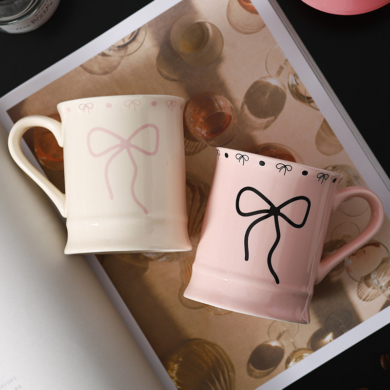 甜美蝴蝶结情侣陶瓷咖啡杯米色粉色少女心马克杯蝴蝶结风马克茶杯,餐饮具,咖啡杯,淘宝优惠券,粉丝福利购,淘宝优惠卷