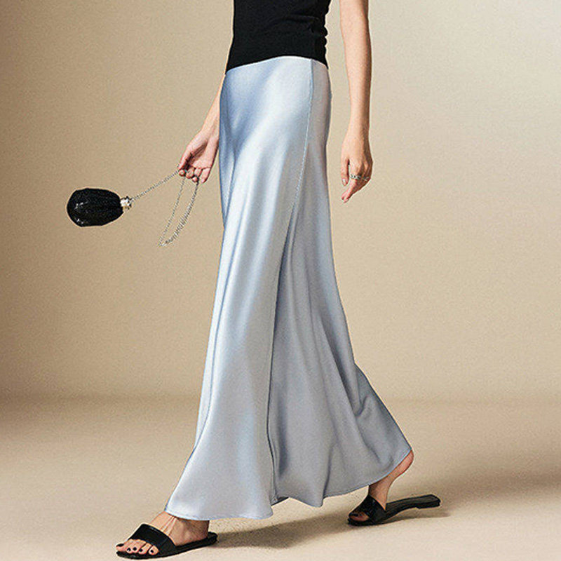 重磅进口三醋酸缎面垂感斜裁半身裙松紧腰高级感拖地长裙a字包臀