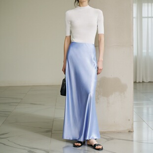 重磅三醋酸缎面半身长裙鎏光缎面极简斜裁鱼尾裙气质典雅a字裙女