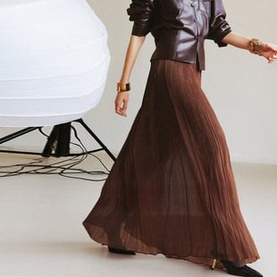 设计感肌理百褶半身裙秋冬新款复古优雅大摆裙百搭显瘦长款半身裙