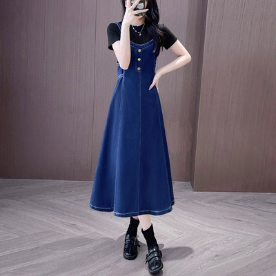 收腰显瘦牛仔背带裙大码