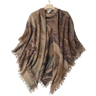 印花毛边披肩两用新款 女春秋百搭时尚 120cm山羊绒大方巾薄款 高货