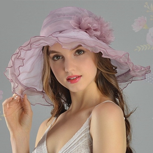 大边沿真丝太阳帽配裙子可折叠女夏出游防晒防紫外线桑蚕丝遮阳帽