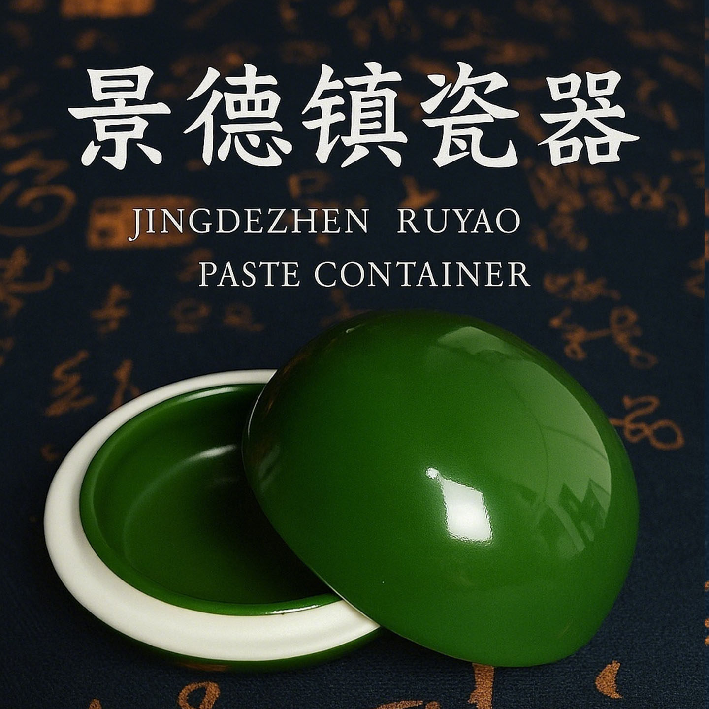 绿油油景德镇瓷盒莲之殇印泥裂纹感颜色釉面高包容器胭脂盒子