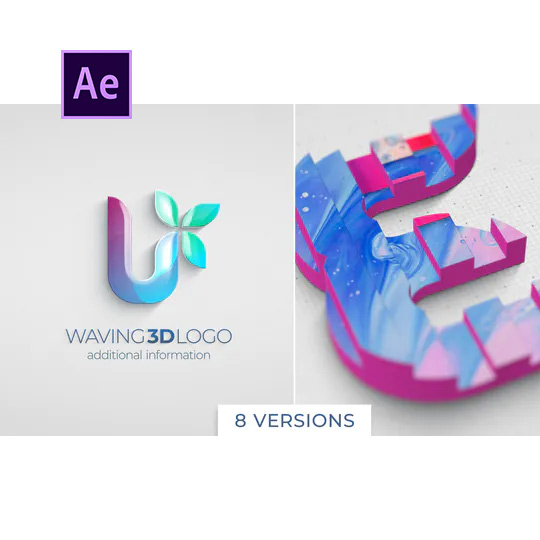 商务企业3D波浪LOGO揭示AE模板