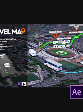 旅行地图路线连接动画AE项目+脚本