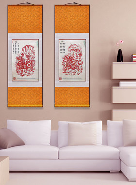 中国特色蔚县剪纸丝绸画轴家居装饰画十二生肖中英文出国外事礼品