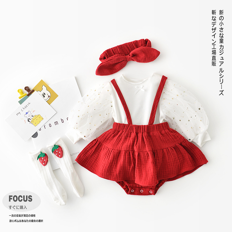 Baby clothes new newborn childrens suit baby birthday princess suspender skirt one year old cute triangle climbing suit
