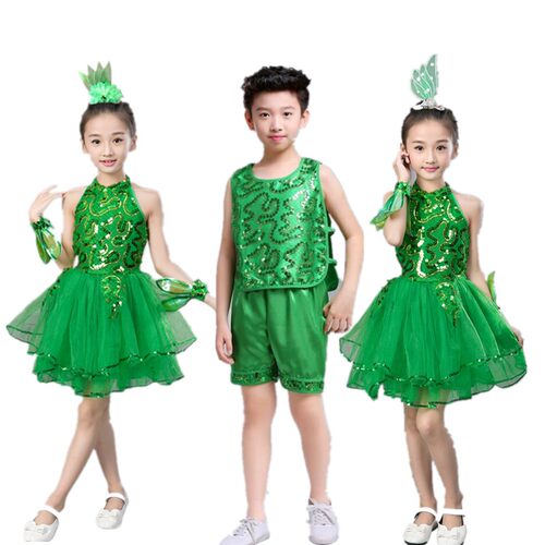 六一儿童春晓绿色树小草茉莉花演出服舞蹈服禾苗小树苗表演服纱裙