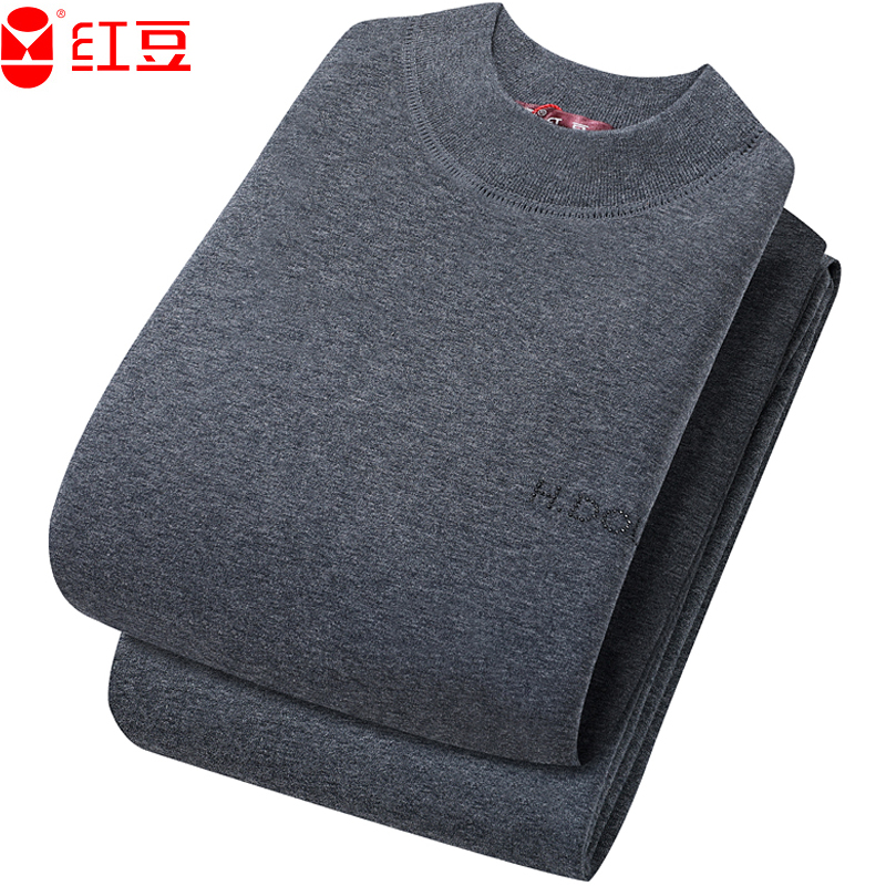 红豆保暖内衣加绒加厚男女士中领秋衣秋裤圆领中年保暖衣套装冬季