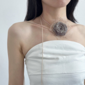 新中式 国风玫瑰花项链脖子系花choker颈带配饰腰带多功能绑带