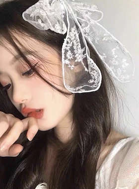 白色黑色蕾丝蝴蝶结发夹好发圈