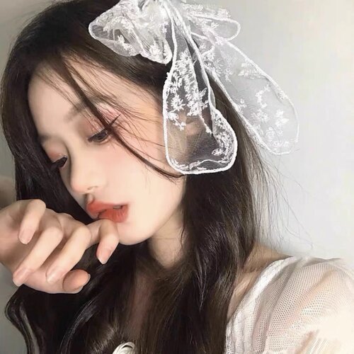 白蕾丝蝴蝶结发夹少女头绳头饰