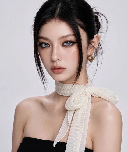 原单秋冬新款褶皱丝巾女百搭时尚装饰领巾围巾氛围感飘带米咖色系