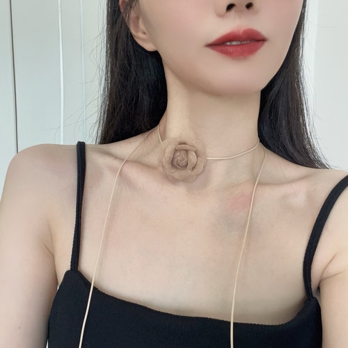 新中式古风花朵绑带choker颈链国风配饰腰带项链脖子系花锁骨链