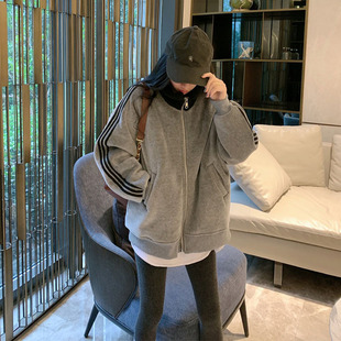外套女复古港味灰色加厚上衣2026炸街宽松棒球服法式炸街卫衣潮流